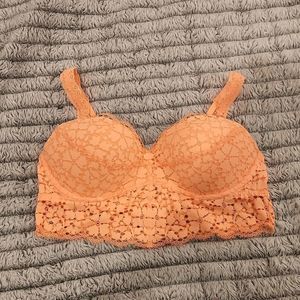 Florescent orange Victorias secret PINK lace bralet size L.